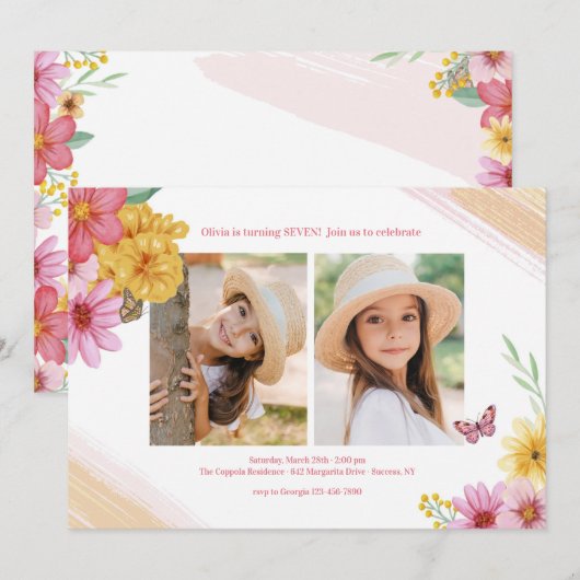 春の2枚の写真 招待状 (正面/裏面)