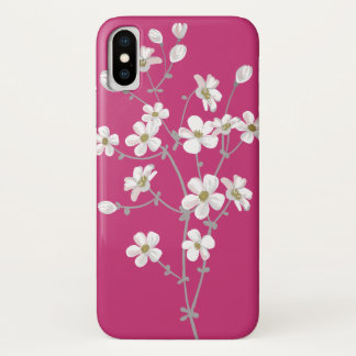春の` sの花が付いている深紅色の箱 iPhone x ケース