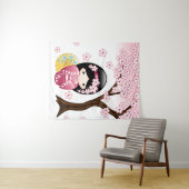 春のKokeshiの人形-かわいく日本のな芸者女の子 タペストリー (インサイチュ(横))