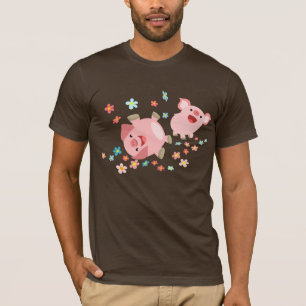 春のTシャツの2匹のかわいい漫画のブタ Tシャツ