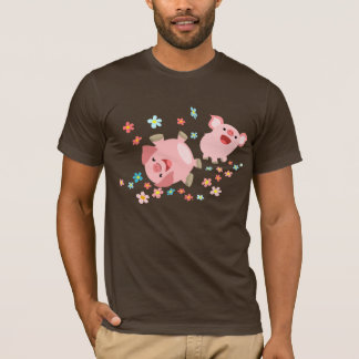 春のTシャツの2匹のかわいい漫画のブタ Tシャツ