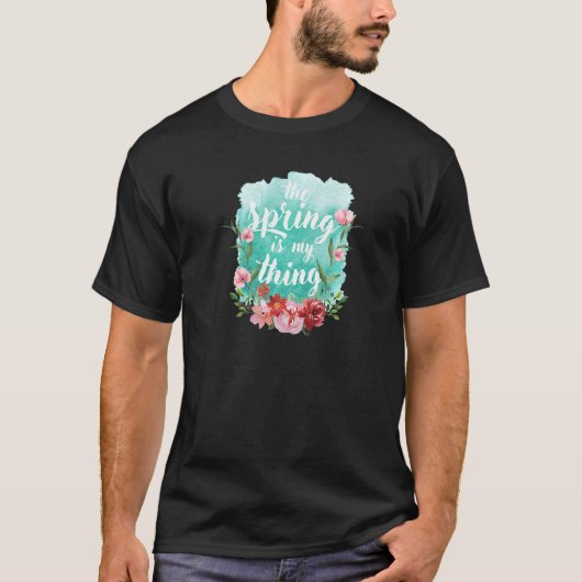 春は私の事は、水色の花の春 Tシャツ (正面)