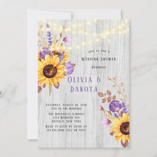 春ひまわりパープル牡丹ウェディングシャワー 招待状 (正面)