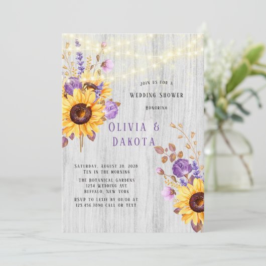 春ひまわりパープル牡丹ウェディングシャワー 招待状 (スタンド正面)