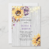 春ひまわり紫色の牡丹カップルのシャワー 招待状 (正面)