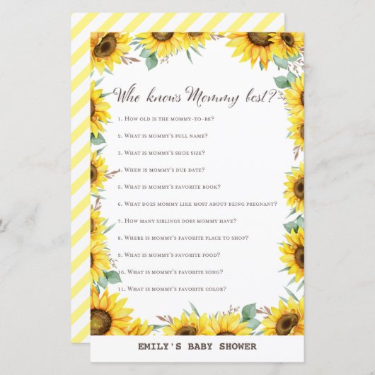 春ひまわり赤ちゃんシャワーゲームプリント (正面/裏面)