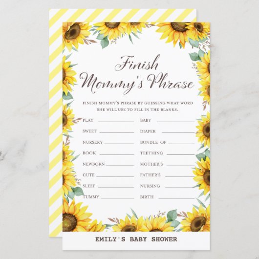 春ひまわり赤ちゃんシャワーゲームプリント (正面/裏面)