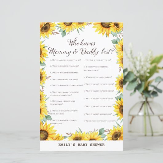 春ひまわり赤ちゃんシャワーゲームプリント (スタンド正面)