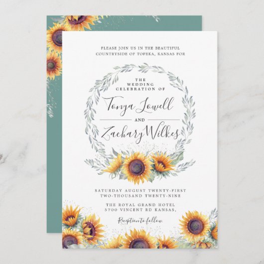 春ひまわり開花 |の結婚お祝い 招待状 (正面/裏面)