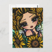 春ひまわり(昆虫)マルハナバチフェアリーファンタジーアートガール ポストカード (正面/裏面)