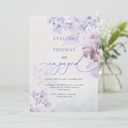 春ほこりっぽい紫の青いピンクのメイブの花boho 招待状 (スタンド正面)