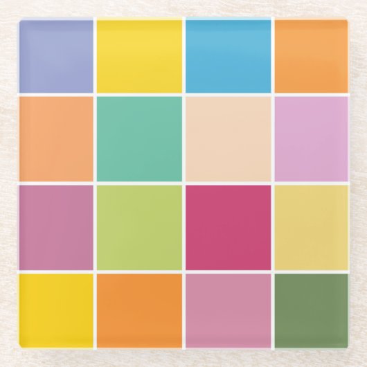 春よくはしゃぐの市松模様に ガラスコースター (正面)