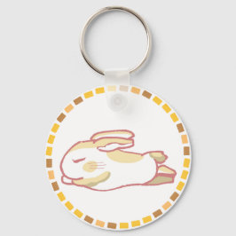 春らしい濃い桃色&リラックスうさぎイラスト キーホルダー