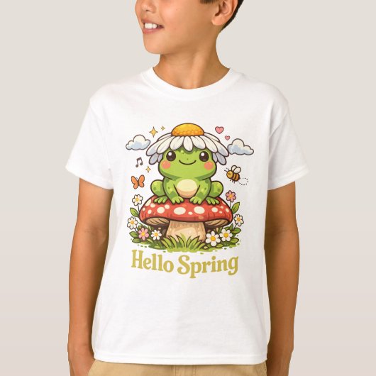 春を迎えるカエル – カントリーロア・キノコの美学 Tシャツ (正面)