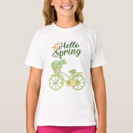 春を迎えるビンテージ自転車のイラスト Tシャツ