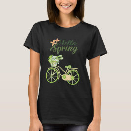 春を迎えるビンテージ自転車のイラスト Tシャツ