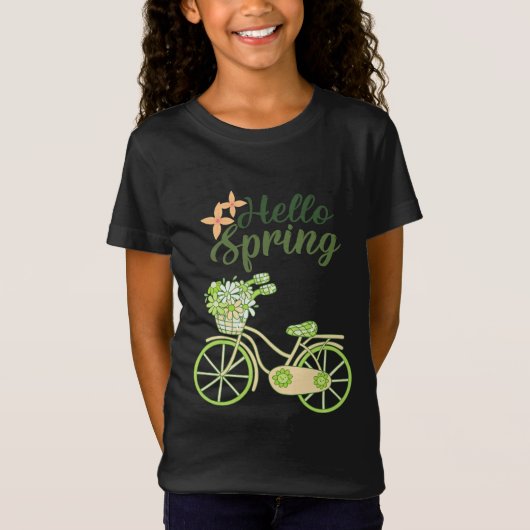 春を迎えるビンテージ自転車のイラスト Tシャツ (正面)