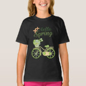 春を迎えるビンテージ自転車のイラスト Tシャツ (正面)