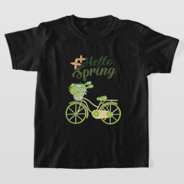 春を迎えるビンテージ自転車のイラスト Tシャツ