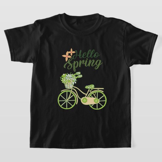 春を迎えるビンテージ自転車のイラスト Tシャツ (レイダウン)