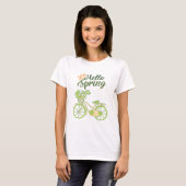 春を迎えるビンテージ自転車のイラスト Tシャツ (正面フル)