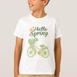 春を迎えるビンテージ自転車のイラスト Tシャツ