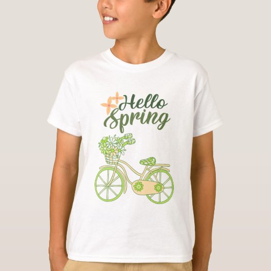 春を迎えるビンテージ自転車のイラスト Tシャツ (正面)