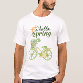 春を迎えるビンテージ自転車のイラスト Tシャツ