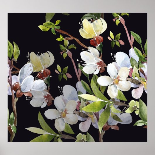 春アプリコット枝：水色シームレス。 ポスター (正面)