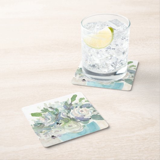 春アレンジメント – 水彩花束 スクエアペーパーコースター (インサイチュ)