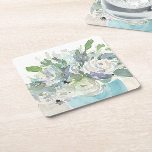 春アレンジメント – 水彩花束 スクエアペーパーコースター (アングル)