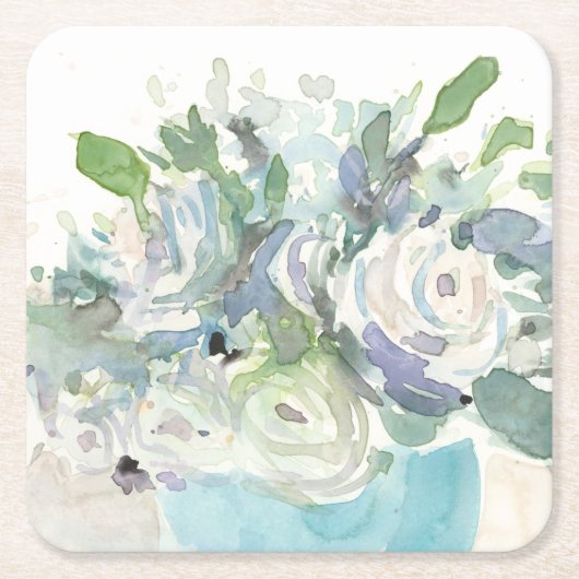 春アレンジメント – 水彩花束 スクエアペーパーコースター (正面)