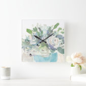 春アレンジメント – 水彩花束 スクエア壁時計 (ホーム)