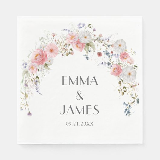 春アーチワイルドフラワーピンク結婚ホワイト スタンダードランチョンナプキン (正面)