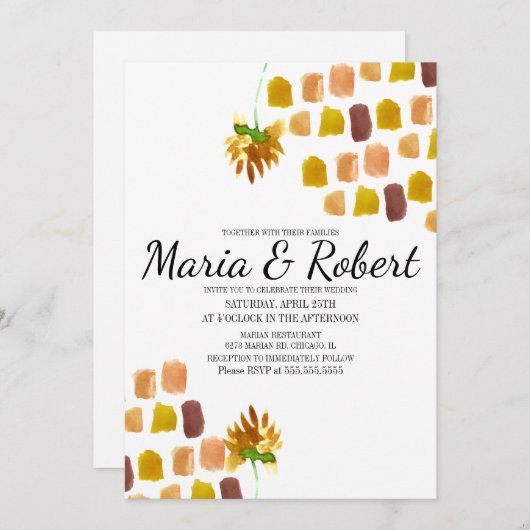 春イエローウォーター花模様パインタリーコーナー 招待状 (正面/裏面)