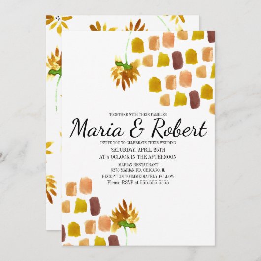 春イエローウォーター花模様パインタリーコーナー 招待状 (正面/裏面)