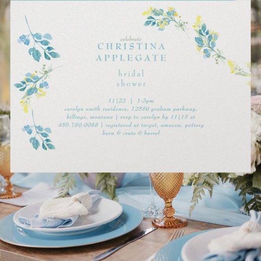 春イエローターコイズワイルドフラワーブライダルシャワー 招待状