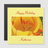 春イエローチューリップ磁気誕生日カード (正面/裏面)