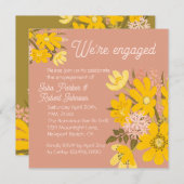 春イエローバターカップピンクフローラ私たちは婚約した 招待状 (正面/裏面)