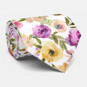 春イエローピンクパープルフローラ水彩 ネクタイ (ロール)