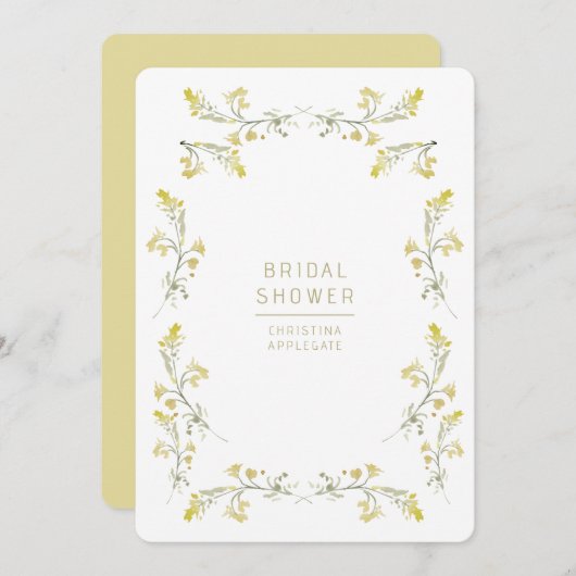 春イエローワイルドフラワーズブライダルシャワー 招待状 (正面/裏面)