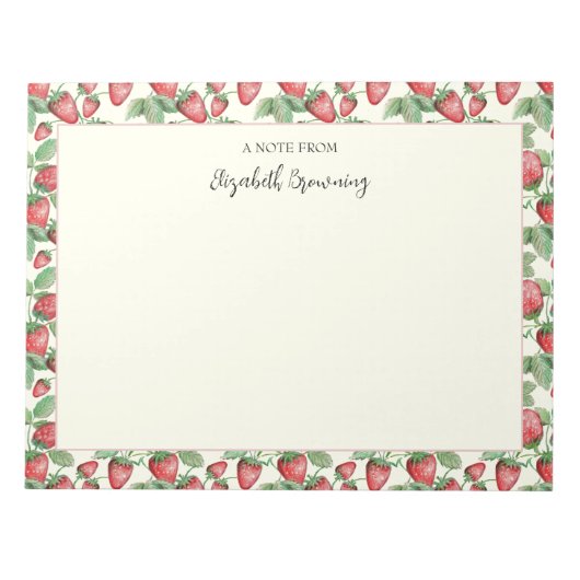 春イチゴ手図解入りの、写真付きの苺 ノートパッド (正面)