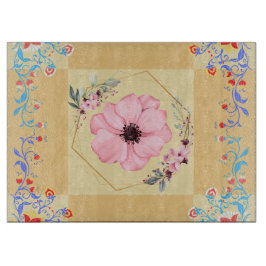 春インスパイアデザイン、オレンジフローラグラフィックアート カッティングボード