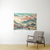 春イン日本のヴィレッジウォーターカラーランドスケープ タペストリー (インサイチュ)