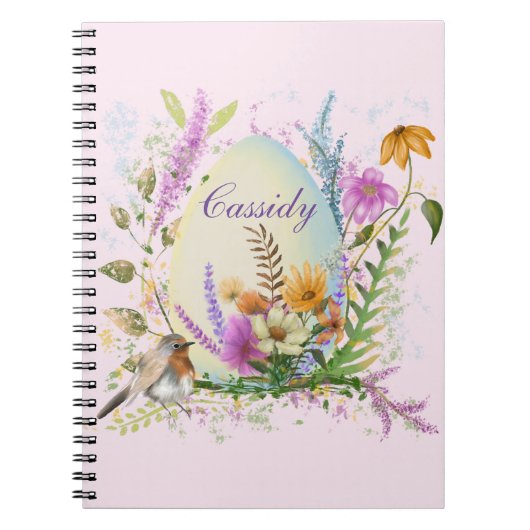 春イースターエッグ鳥の花フローラ ノートブック (正面)