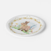 春イースターバニーラビットピンクフローラ水彩 ペーパープレート (アングル)
