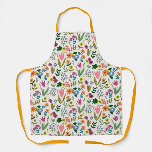 春イースターピンク&グリーンかわいいフローラ エプロン (正面)