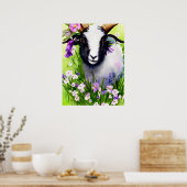 春イースターヤギフローラ水色 ポスター (キッチン)