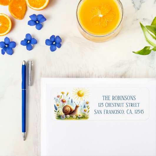 春ウォーターカラーカタツムリ差出人住所 ラベル