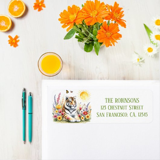 春ウォーターカラータイガー差出人住所 ラベル